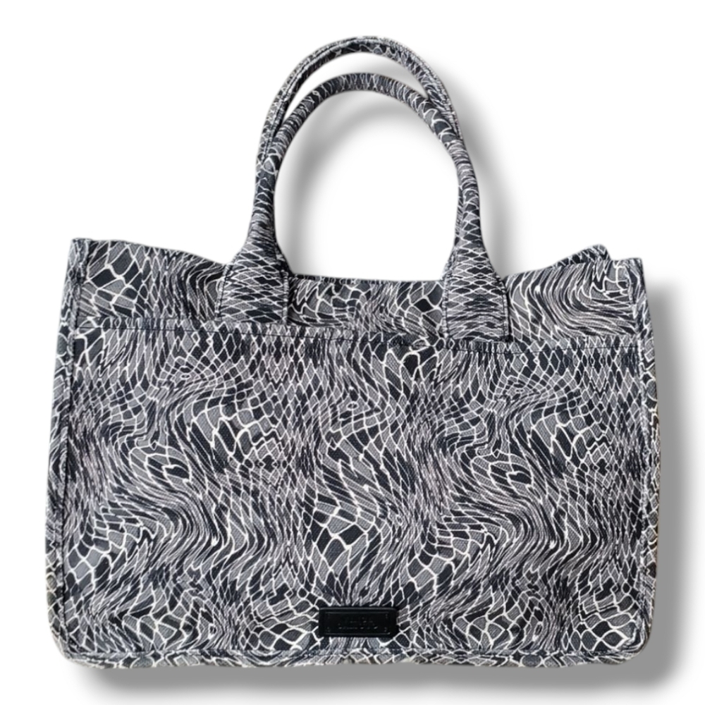 NWOT Vince Camuto Large Canvas Snakeskin print Orla Tote Black / Coconut Cream
